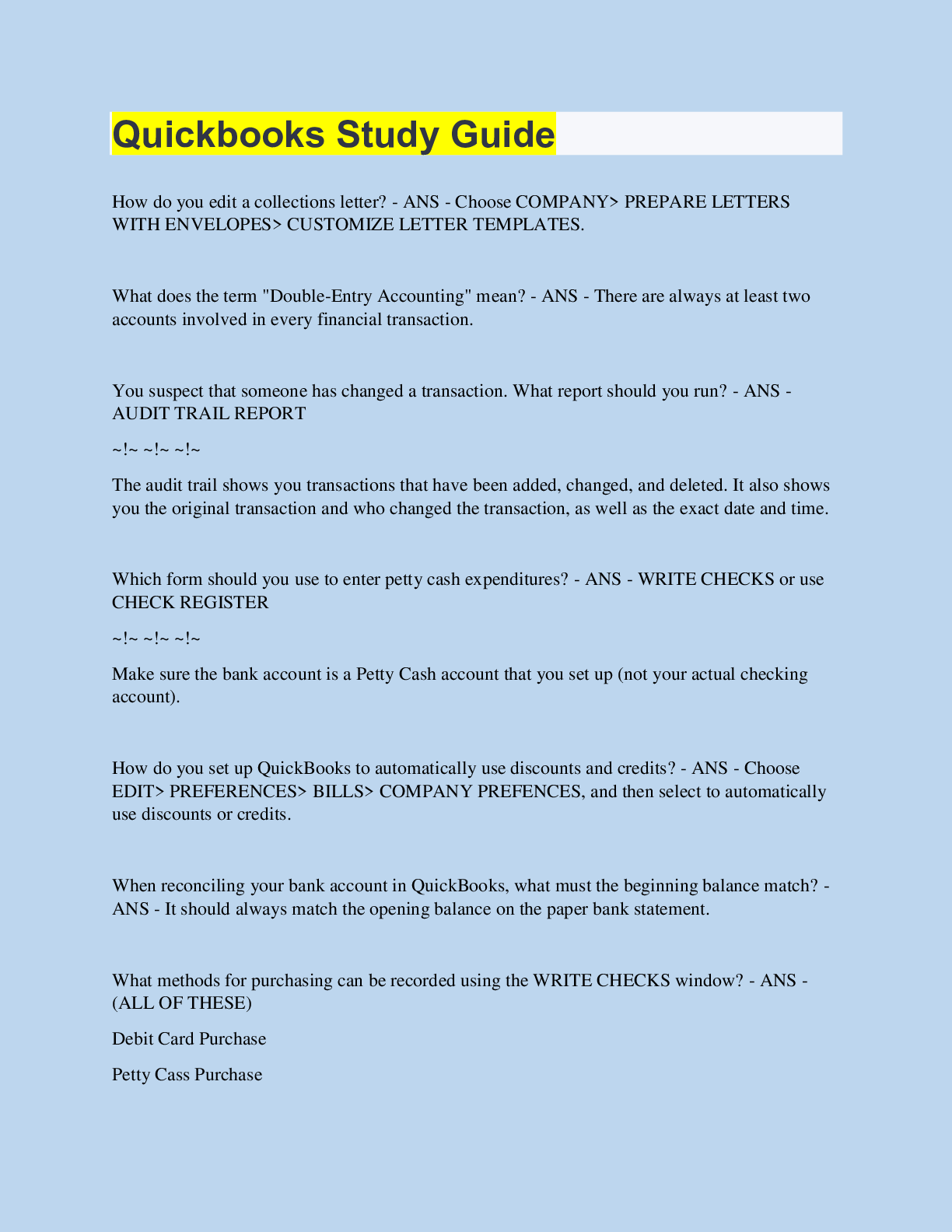 Quickbooks Study Guide Browsegrades